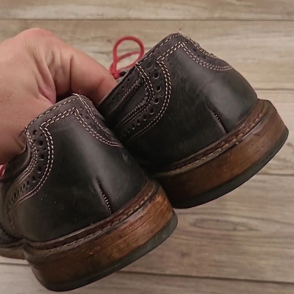 ALLEN EDMONDS Neumok Dark Grey Leather Red Laces Sz 11‎ D Mens Wing Tip Shoes